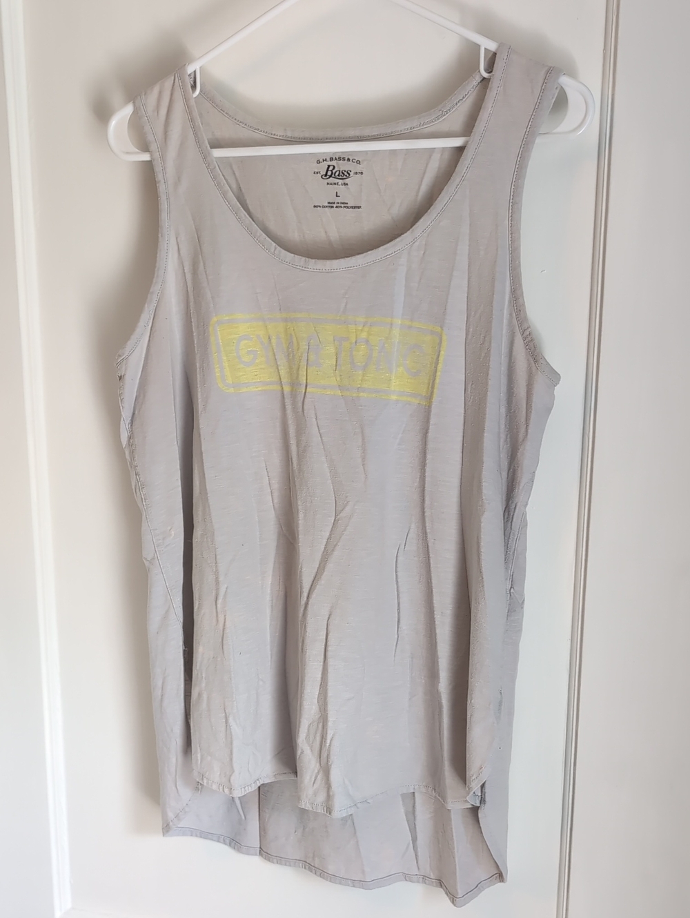 Bass Gray Tank Top with Yellow 'GYM + TONIC' Print